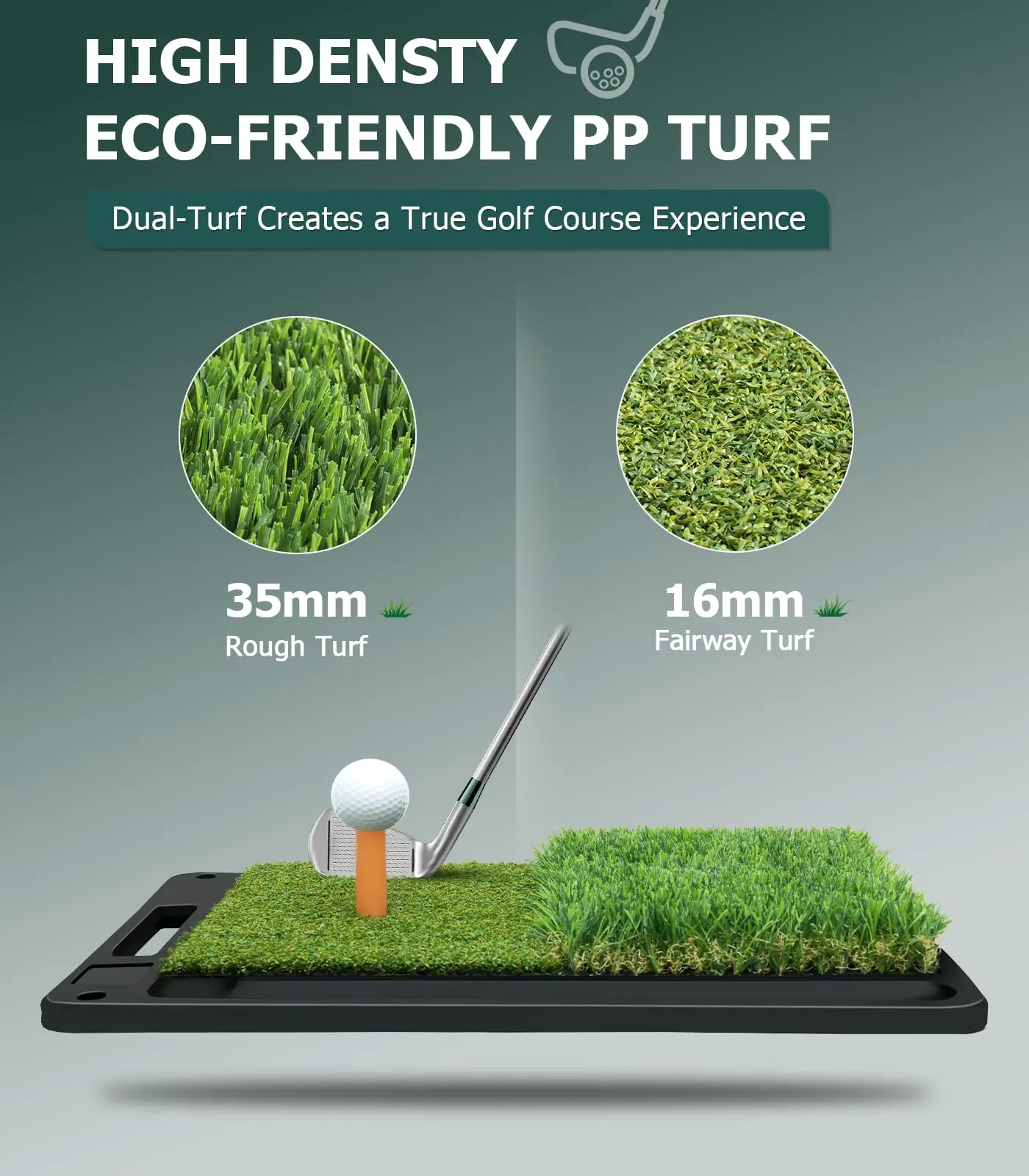 Outdoor Golf Chipping Mat with 2 Different Turf Rubber Base Accessories for Training