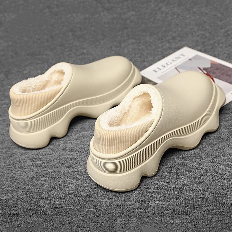 Custom Logo Fur Indoor Home Outdoor Plush Warm Ladies Flat Eva Waterproof Sandals Shoes Cotton Slippers Winter Women Men