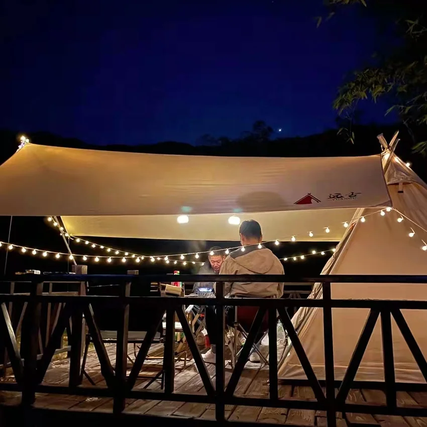 Yuangu Manufactory Outdoor camping convenient large pyramid for 4-6 people double layer hooded peaked tent