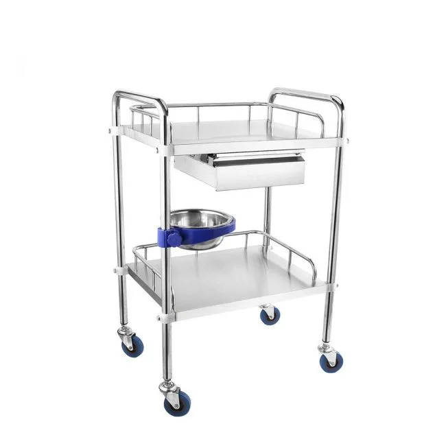 SS-T04 Hospital Furniture Surgical Instrument Medical Trolley Stainless Steel Hospital Trolley Medicine Cart Emergency Trolley
