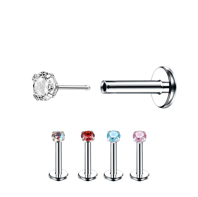 Calendo Classic Medical Grade  ASTM F136 Titanium  High Polished  Threadless   CZ  Labret   Piercing Earring  Jewelry