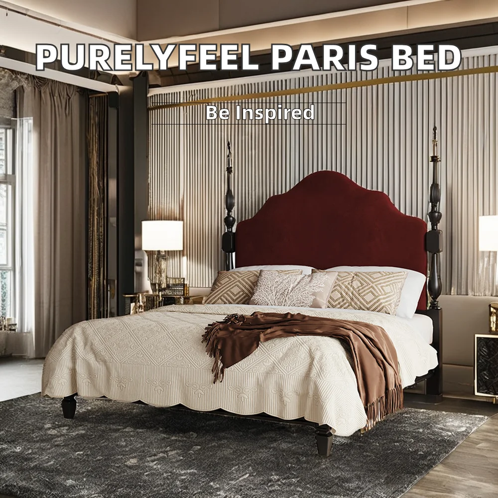 PurelyFeel Paris 1 8 м двуспальная кровать принцессы с высокой спинкой американская римская колонна цельная деревянная и металлическая рама французский античный стиль