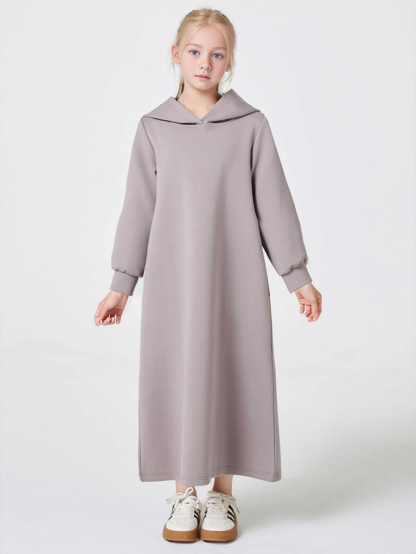 Dubai Turkish Girl V-neck hood abaya robe Modest Child Clothing Hoodie Casual Pocket Plus Size Dress For Teenager Girls