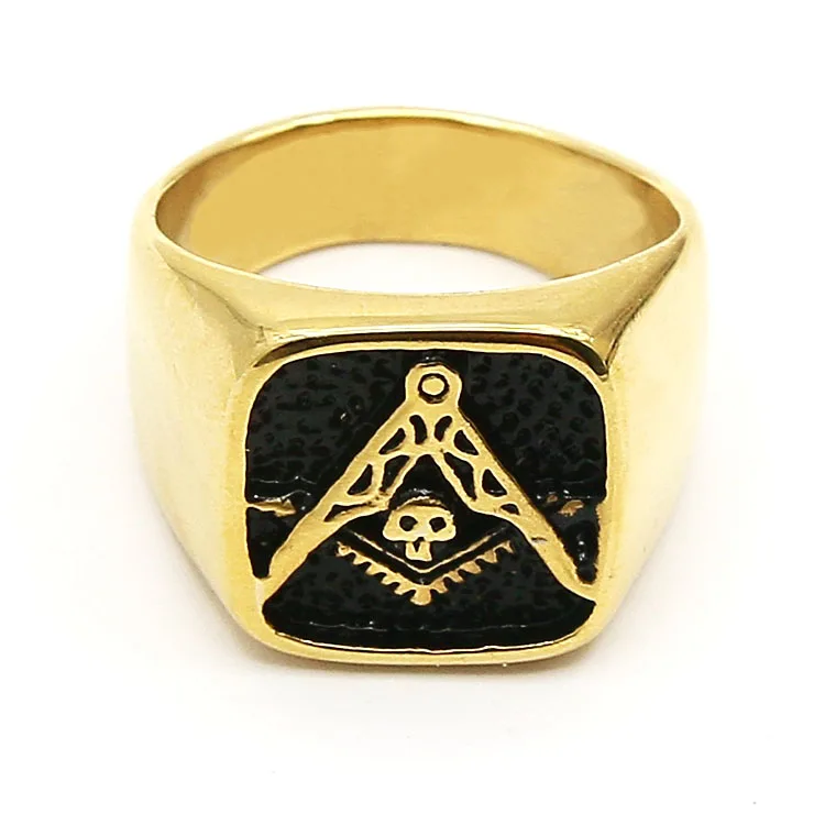 Заводская дешевая цена 18k позолоченные мужские кольца из нержавеющей стали с золотым черепом