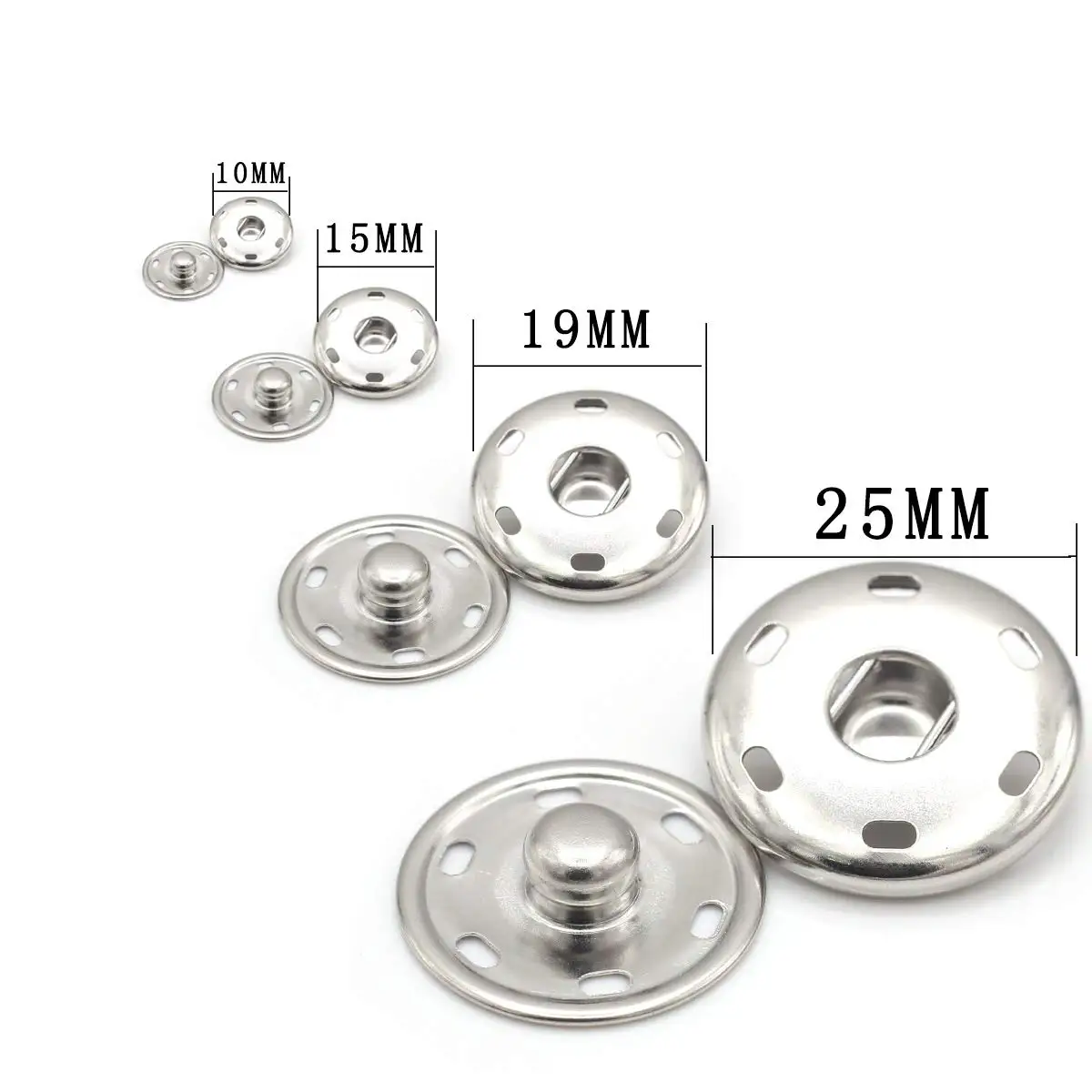 Snap Buttons Metal Snap Fastener Durable Press Studs Buttons for Sewing Clothing, 4 Sizes