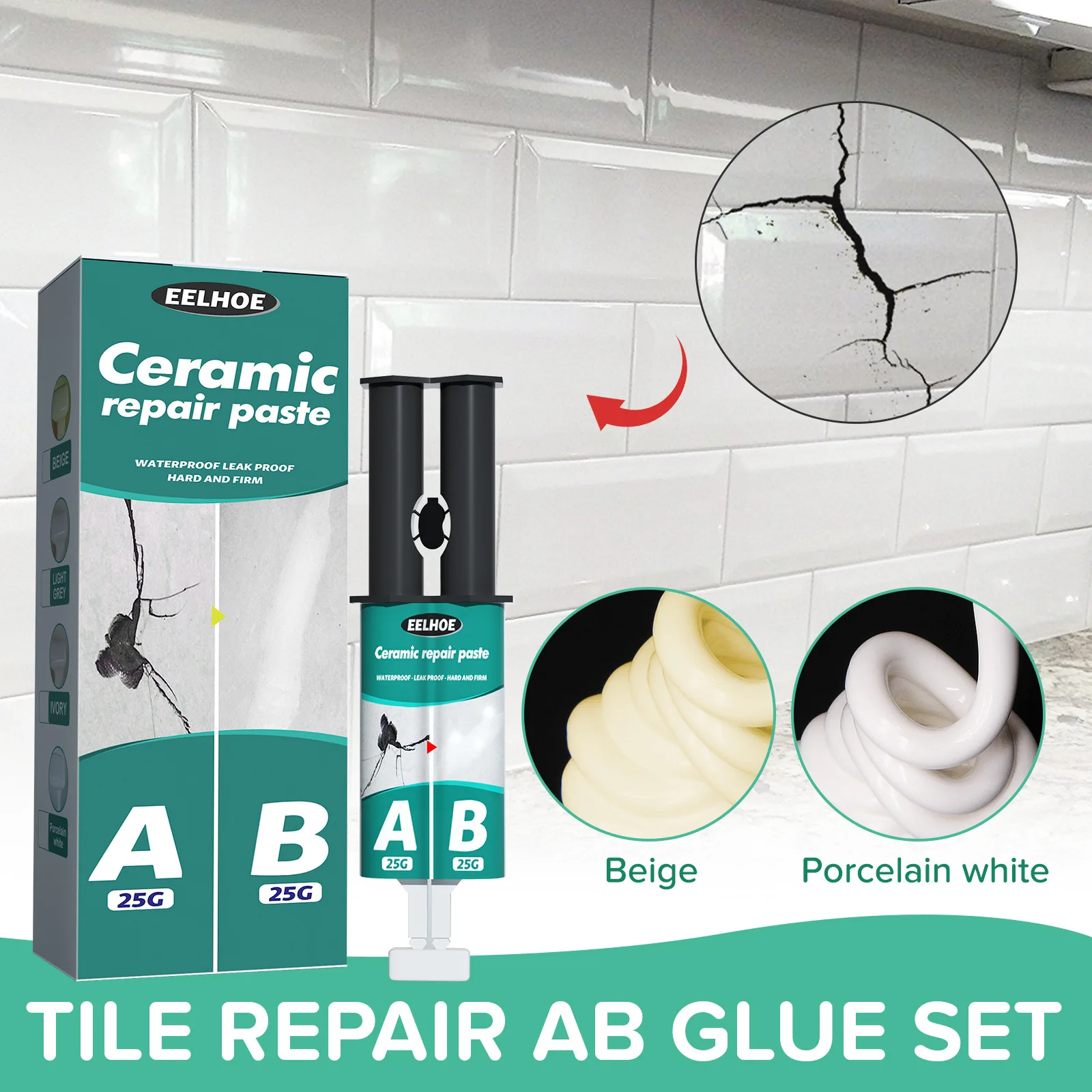 EELHOE Tile Repair AB Adhesive Set Metal Tile Repair AB Adhesive for crack Repair