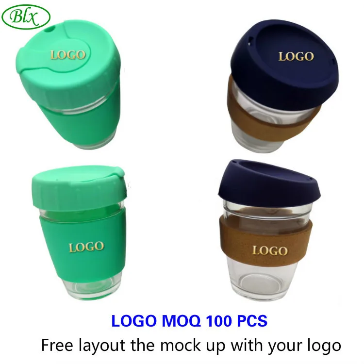 BLX 350ml 12oz or 227ml 8oz Ecofriendly Insulated Reusable Glass Keep Coffee Cup Mug