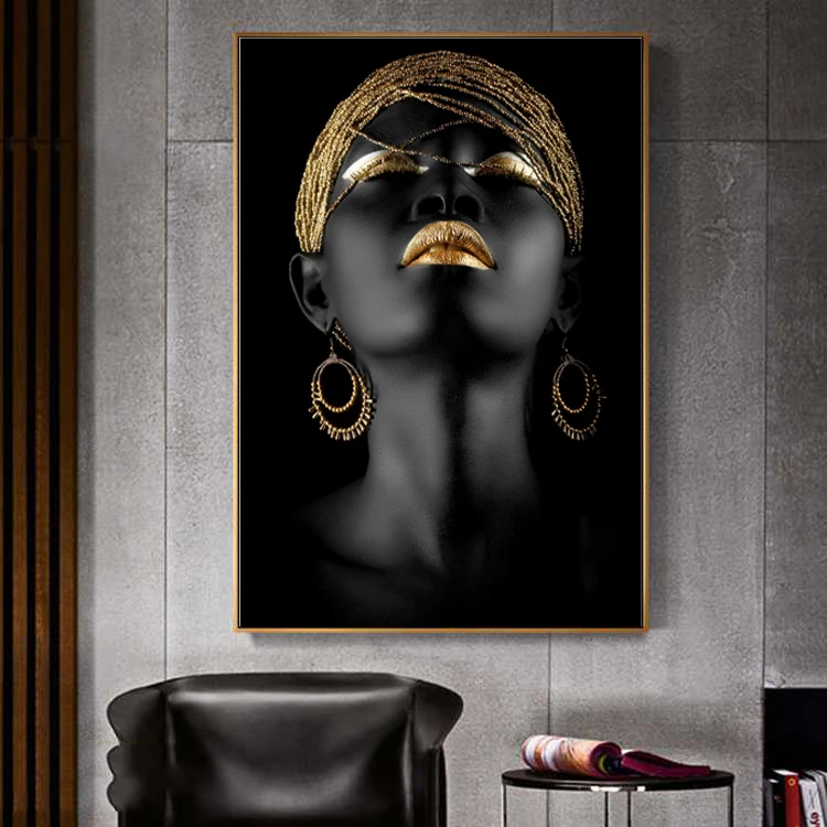 Hot selling portrait nordic beautiful black girl print 3D diamonds bath room bedroom decor Led light nude painting