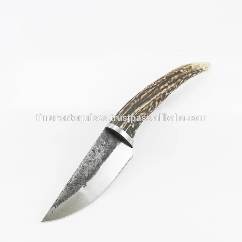 
HAND FORGED HIGH CARBON STEEL FIXED BLADE HIDDEN TANG antler knife Germanic and Viking knifes from the early Middle Ages 