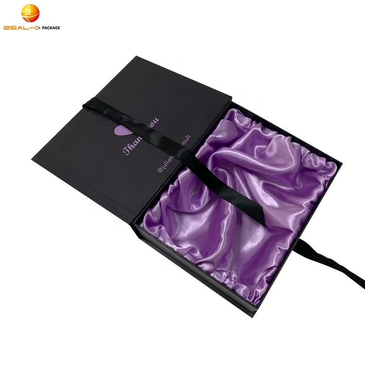 Custom Logo Rigid Cardboard Paper Black Foldable Magnetic Hair Extension Packaging Wig Boxes With Satin Inside