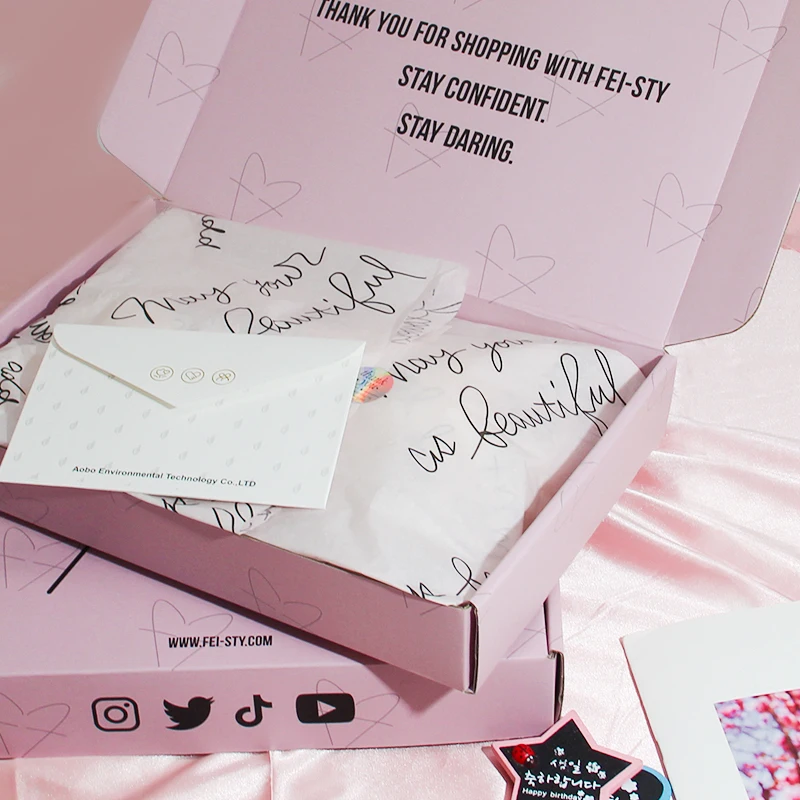 General Mailer Box Bundle Pack ( Paper Card + Wrapping Paper + Small Sticker), Custom Logo Printed Paper Packaging Mailing Box