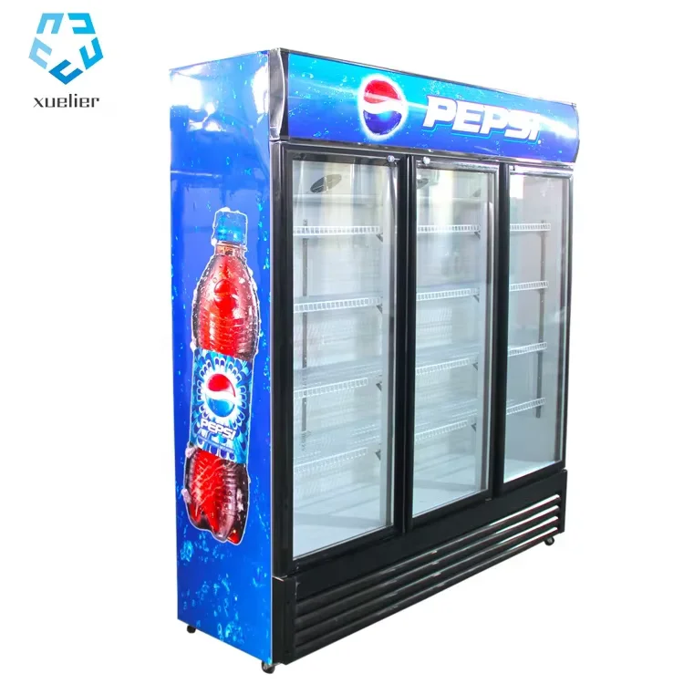 good quality pepsi cola Commercial beverage upright glass display showcase freezer cooler freezing refrigerator chiller