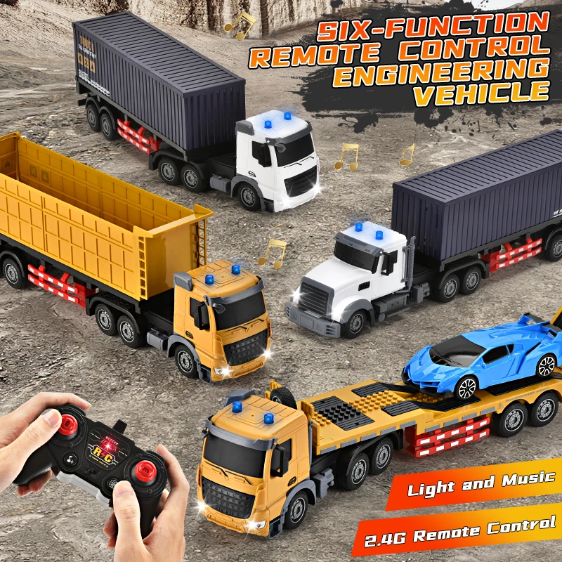 2.4G 1: 20 6CH Remote Control Light and Music Transport dump truck big RC Extended Trailer container truck for kids