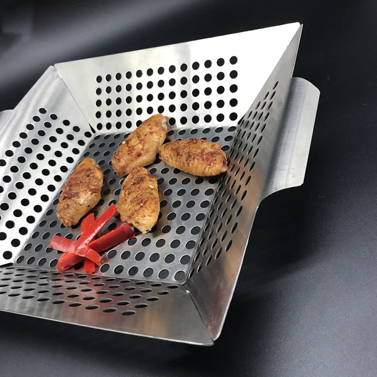 Custom Non-Stick bbq grilling basket stainless steel silver barbecue charcoal grill pan