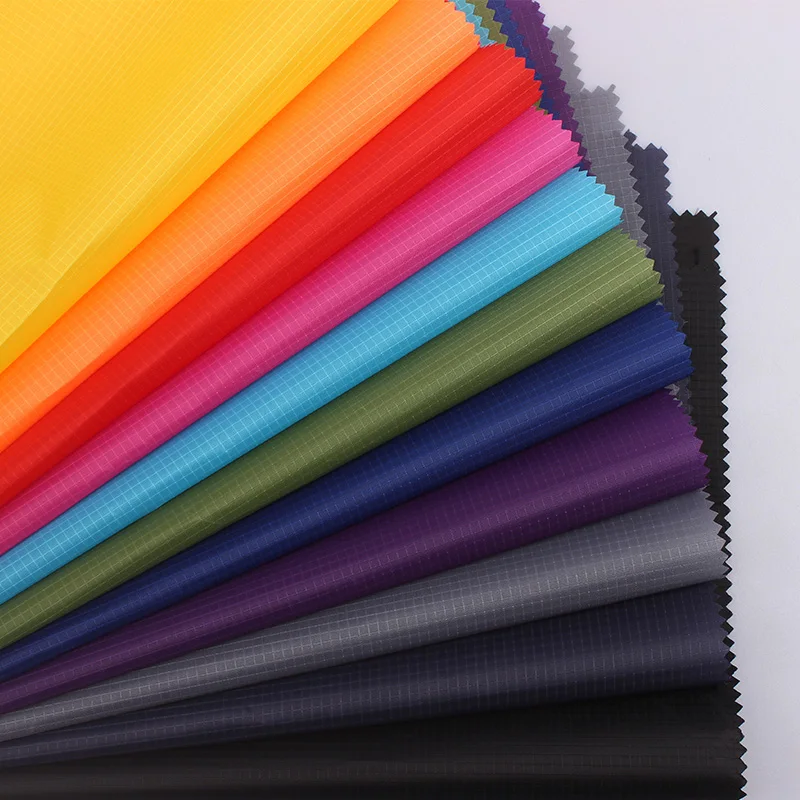 Stock 190t waterproof ripstop polyester taffeta fabric for string bag cosmetic makeup bag wadded jacket lining luggage lining