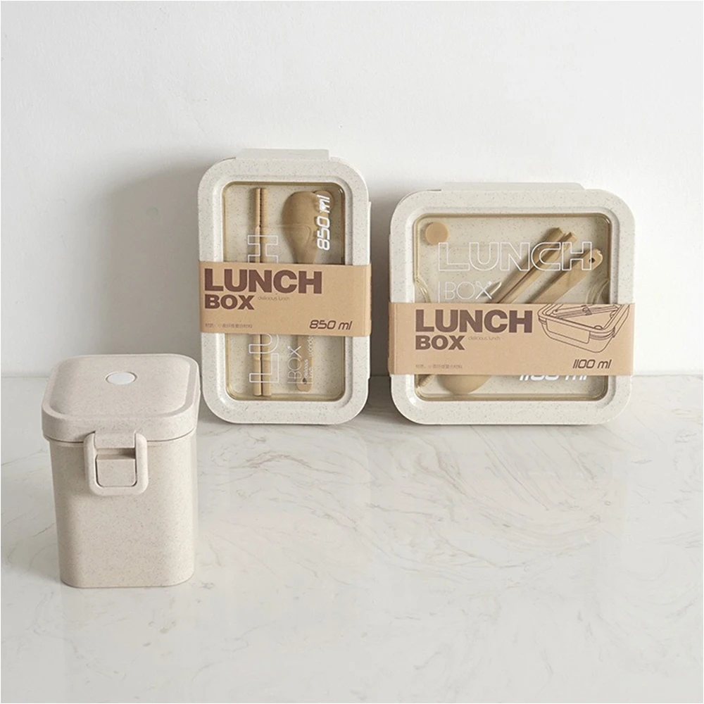 Wholesale Biodegradable Wheat Straw Lunchbox Avec Sac Tiffin School Lunch Bag Child Kids Bento Lunch Box Set For Children