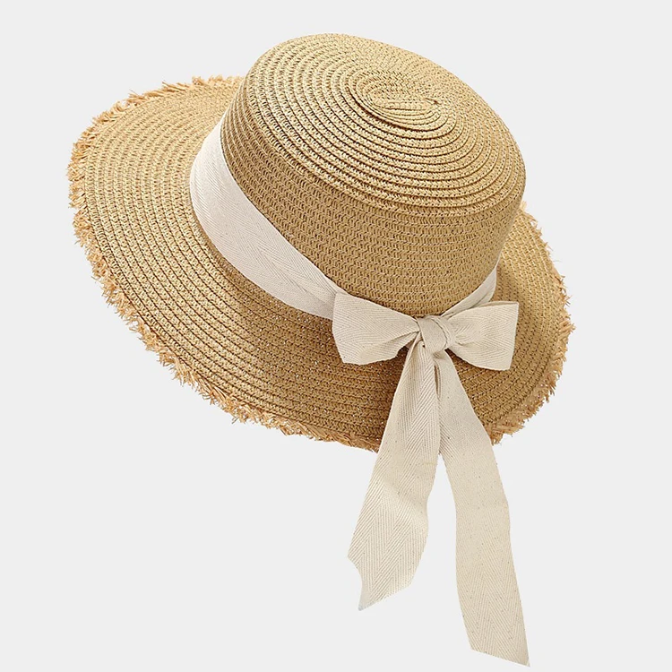 manufacture made women female moisture wicking quick dry wide brim paper straw hat large brim usa unisex bow tie ribbon head cap