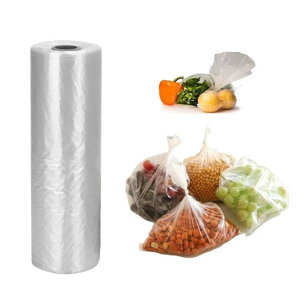 Food storage roll bags,  transparent produce bag on a roll,  bread and grocery disposable plastic roll bag