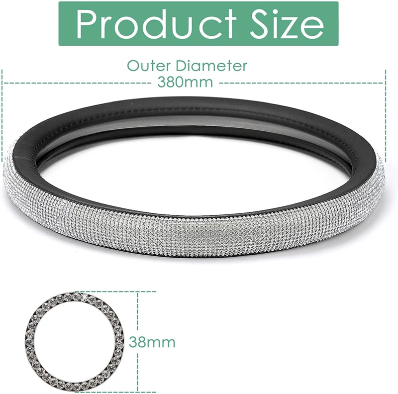 New Diamond Leather Steering Wheel Cover with Bling Bling Crystal Rhinestones Universal  Car Wheel Protector