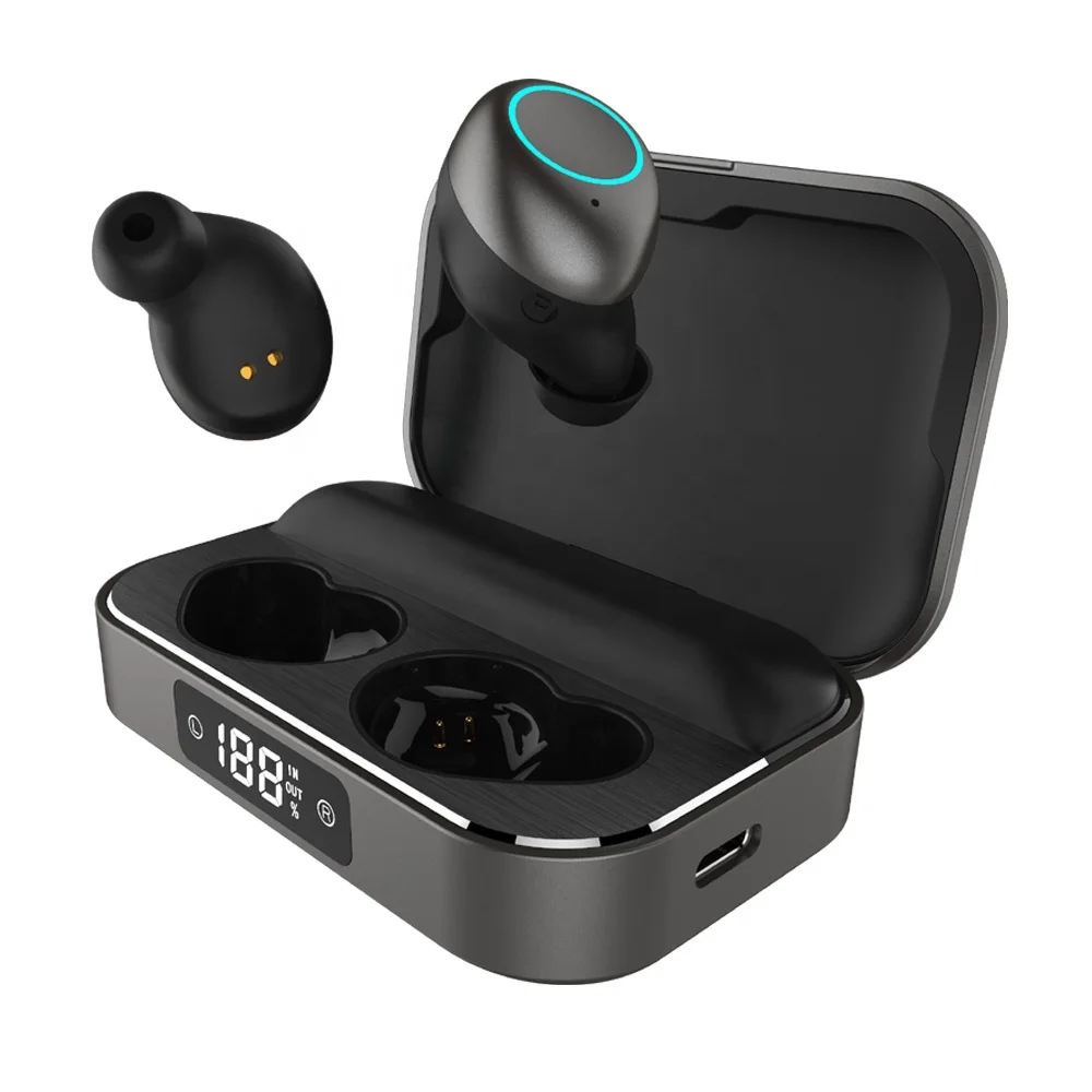IPX7 Newly BT V5.0 Wireless Earbuds with wireless charging, touch control and 2000mAh power bank