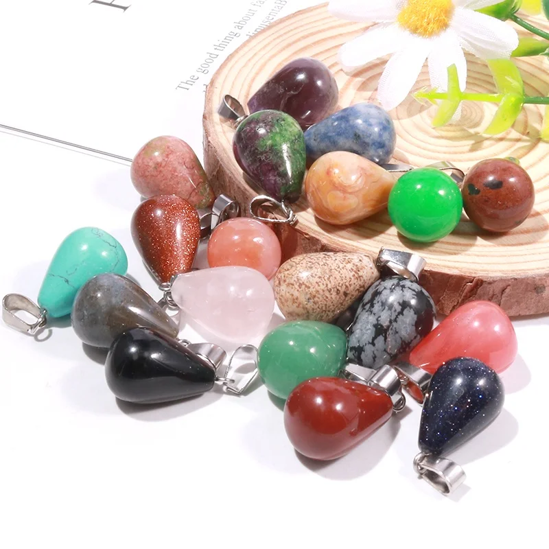 Charms Raw Crystals Healing Stones Round Water Drop Pendant 925 Natural Stone Pendants For Jewelry Making Wholesale Bulk