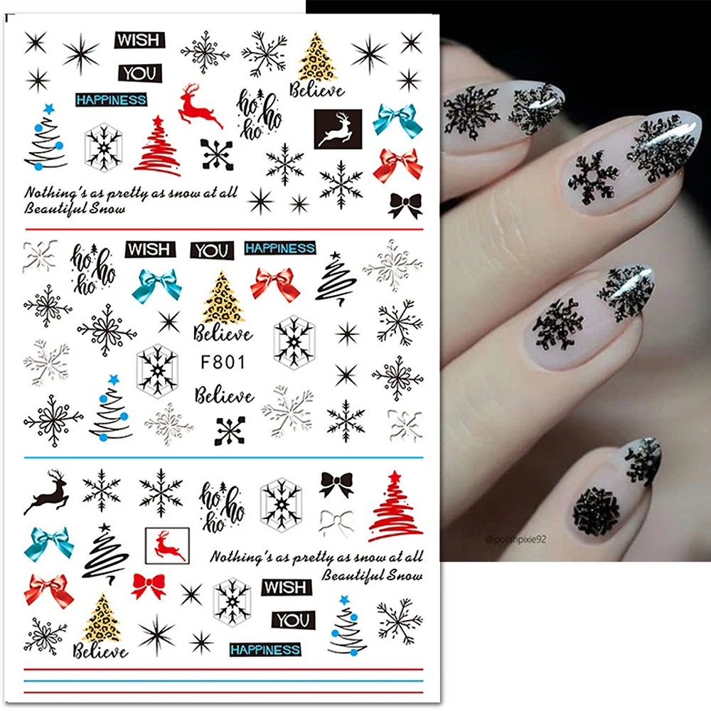Christmas Nail art Stickers Snowflakes tattoo Decals Cartoons Muti- Pattern New Year Nail Art Stickers for DIY Manicure Wraps