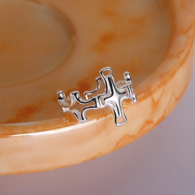 Wholesale 925 Sterling Silver Jesus Christ Hollow Cross Open Ring
