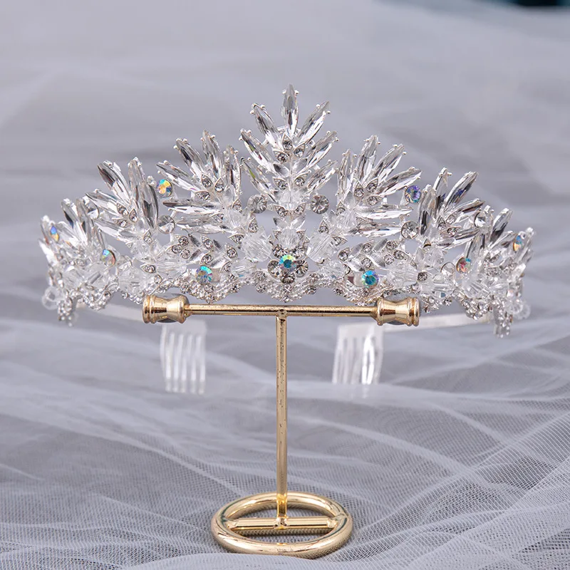 Birthday Party Bridal Hair Accessories Wedding Prom Princess Rhinestone Crown Crystal Headband with Combs Silver Tiara Crown