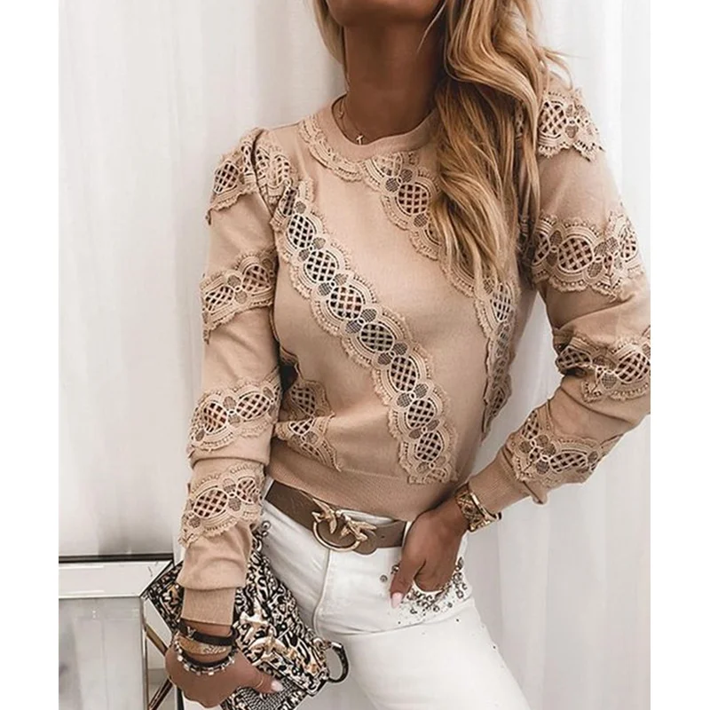 
Chemisier manches longues et col rond pour femmes, 