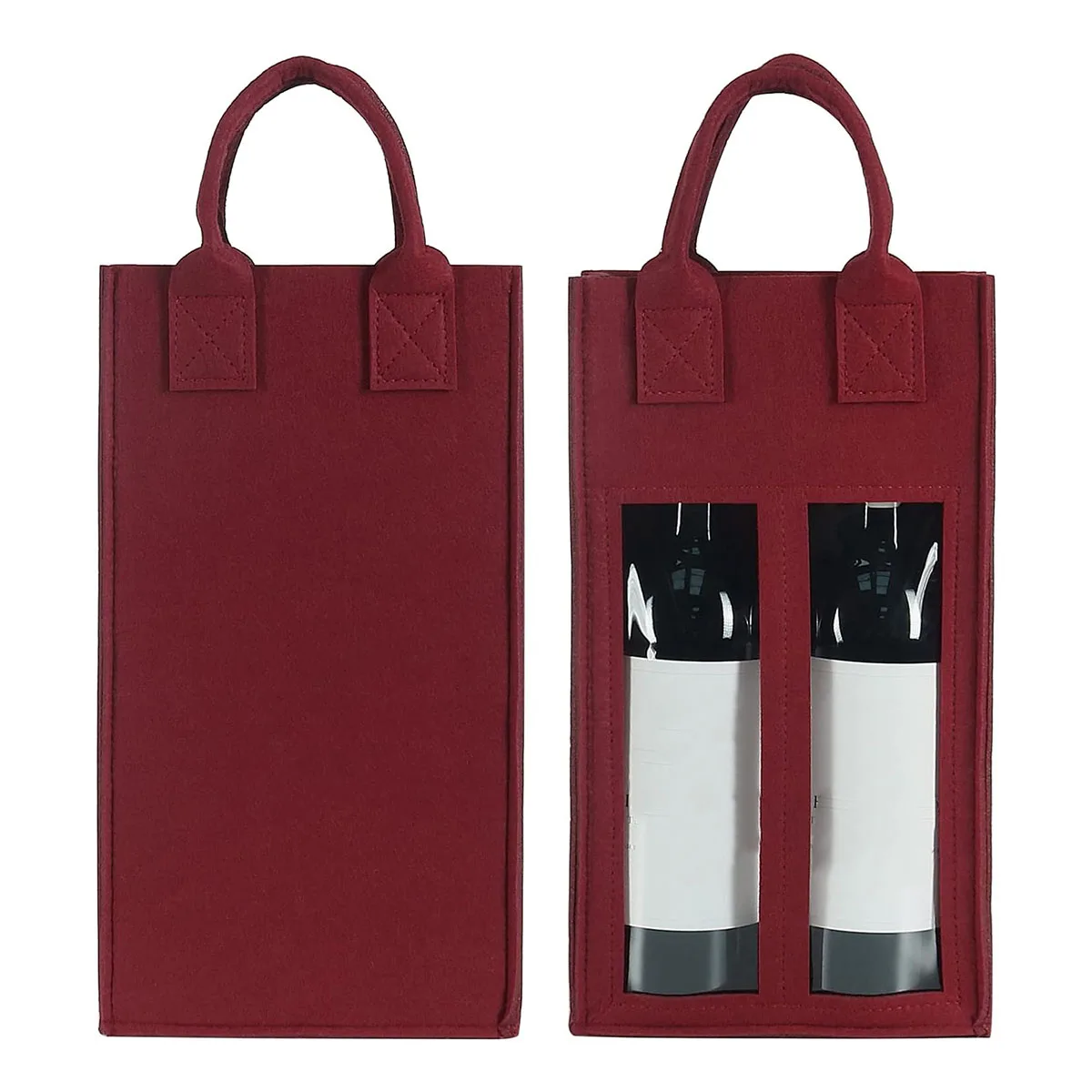 Eco- friendly Holidays Felt Wine Bottle Bags 2 Bottles Felt Wine Carrier Bag With Handle