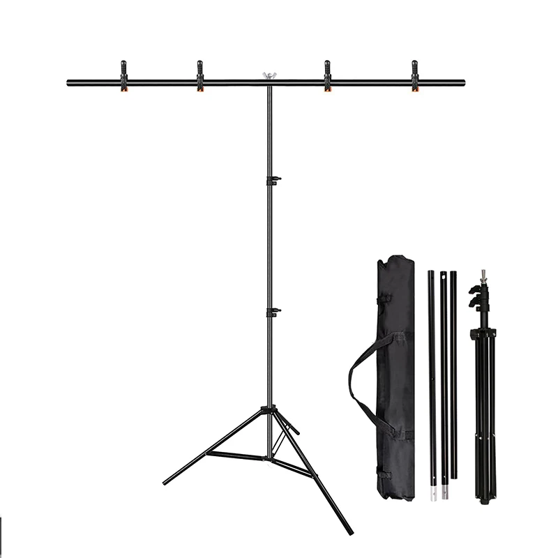 T Shape Backdrop Stand 2 x 2 m/6.5ft x 6.5ft Portable Photo Background Stand with 4 Spring Clamps for Photography Video Studio