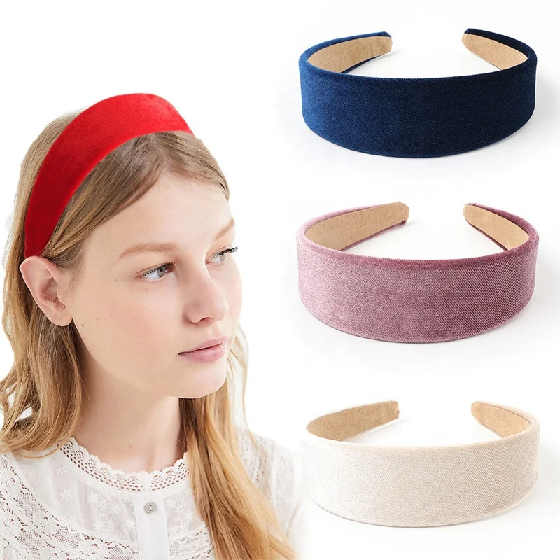 Classic simple style plain colour velvet hair bands bright colour wide headband for girls