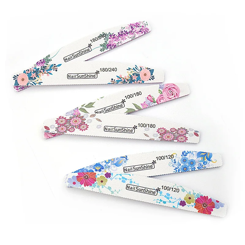 Professional Double-sided Nail File White Sandpaper Half-moon Beauty trimming Tools 100 / 180 /240 Flowers Nail Files Manicure