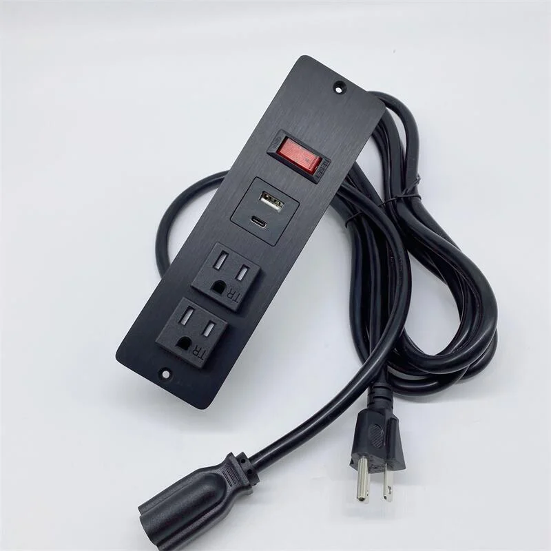 US power outlet Aluminum Alloy panel desktop USB--C led light switch cabinet socket /Recessed mounted table top us panel socket