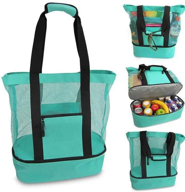 
Insulated Tote Foldable Mesh Cloth Waterproof Cooler Beach Bag 