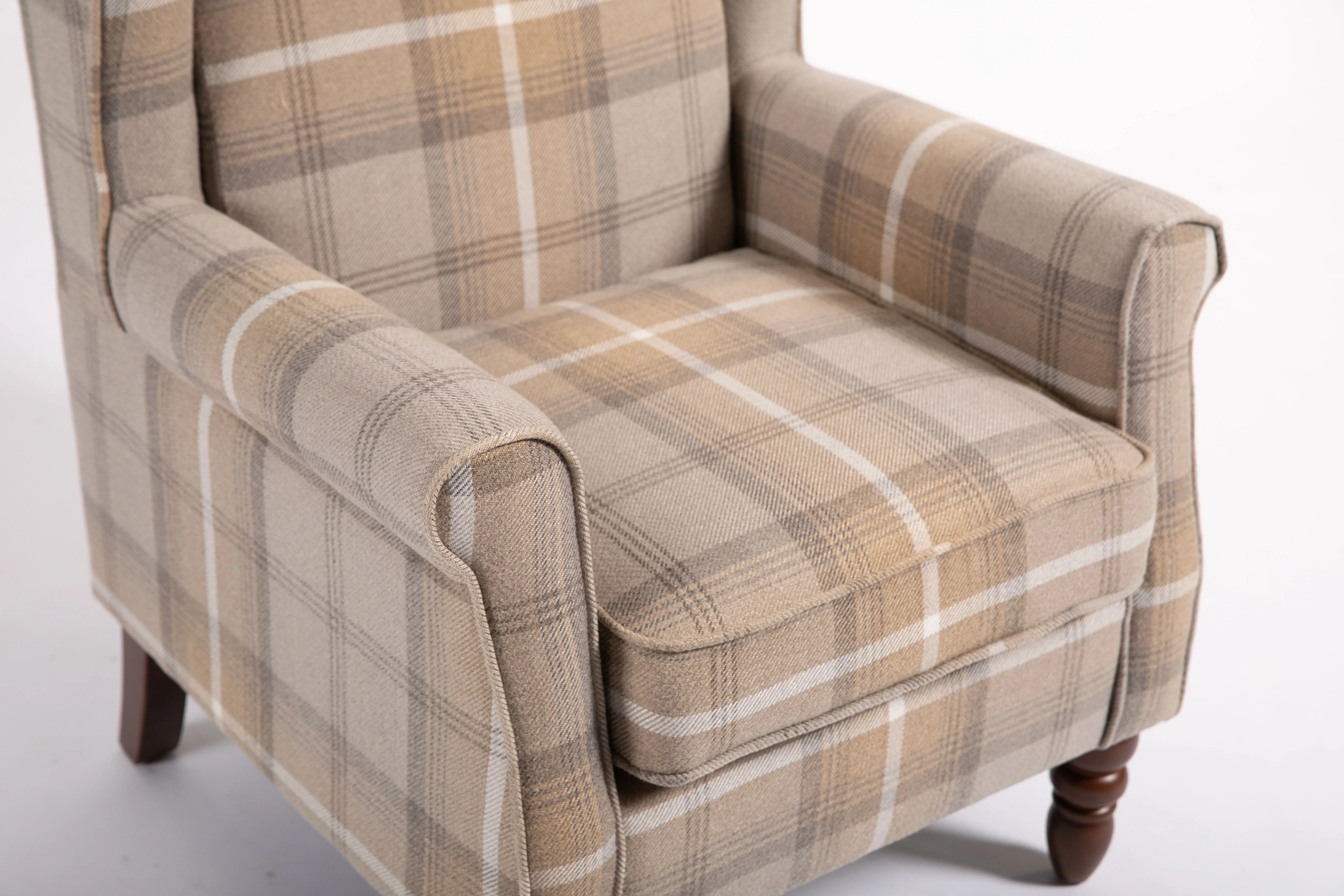 Pleasurable and Sturdy Fabric Upholstered Solid Wood Living Room Armchair with Storage Footrest