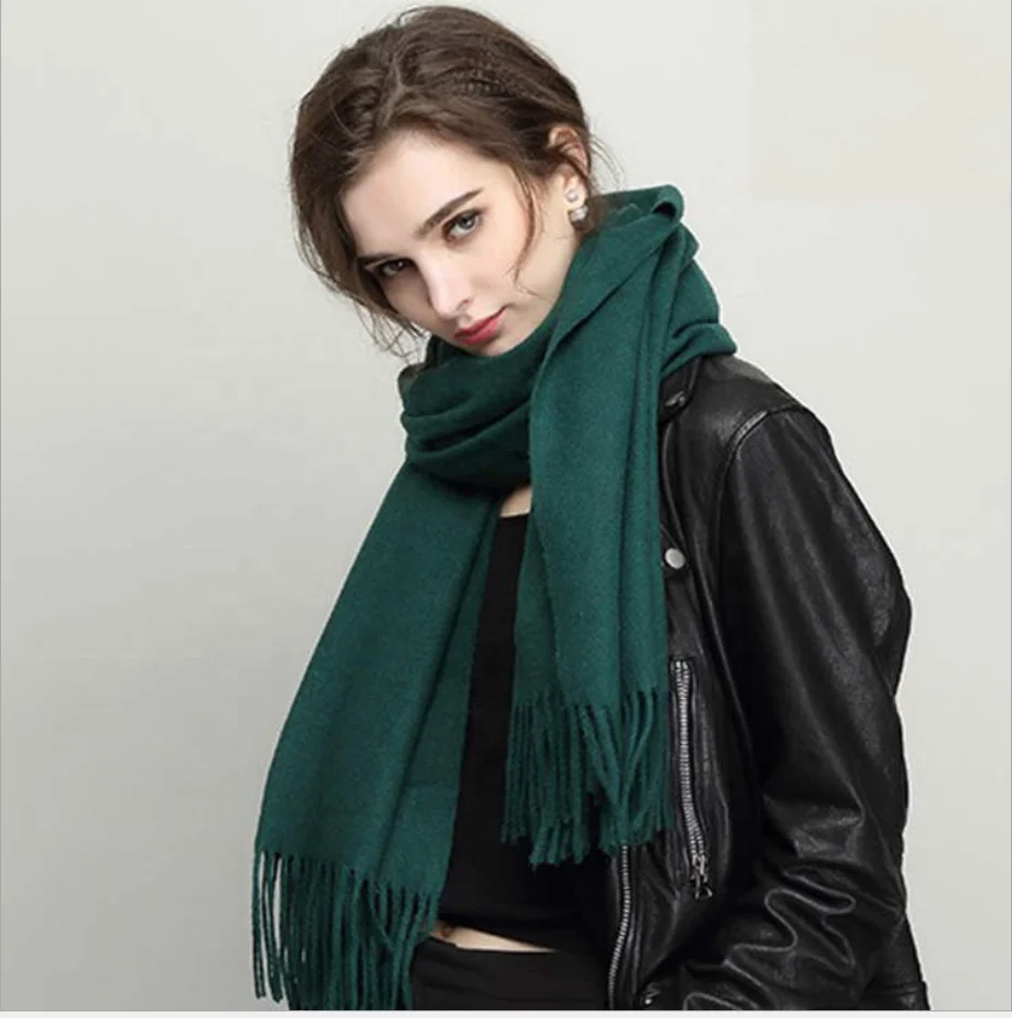 Autumn Winter Wild Double-Sided Cashmere Fringed Scarf European American Style Solid Color Thick Shawl Scarf