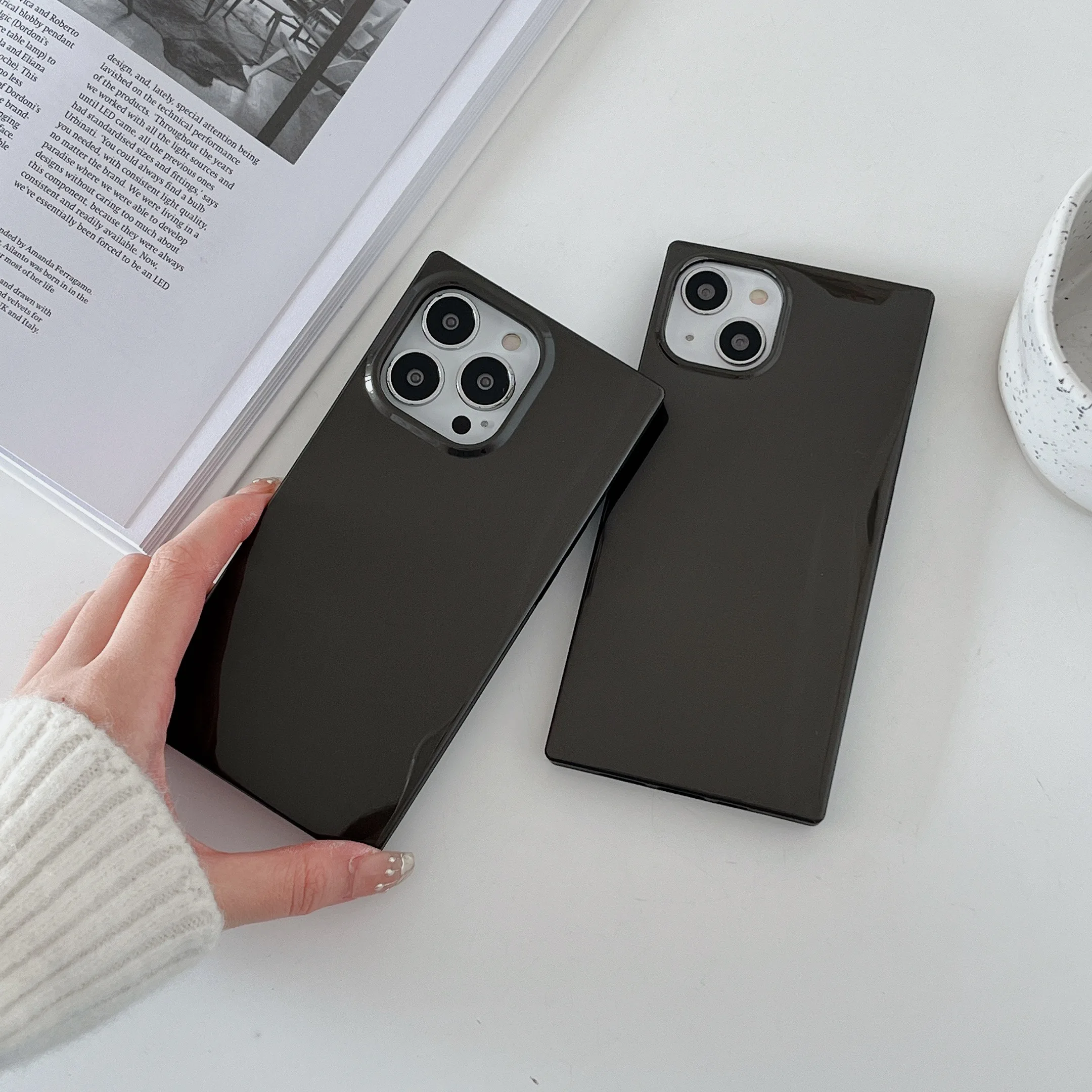 Straight Edge Square Cool Gun Color Glossy Shockproof Soft TPU Phone Case for iPhone 11 12 XS XR 7 8 Plus 13 Pro Max