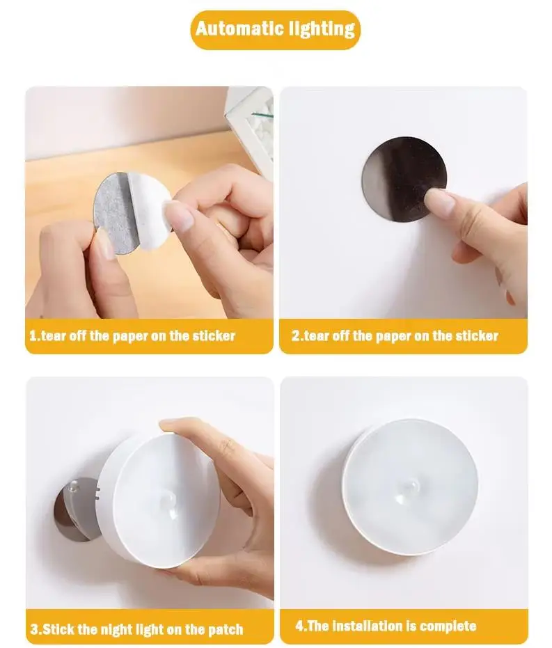 LED Smart Human Body Sensor Night Lamp Emergency Automatic Lighting USB Charging Wireless Suction Use Night Light