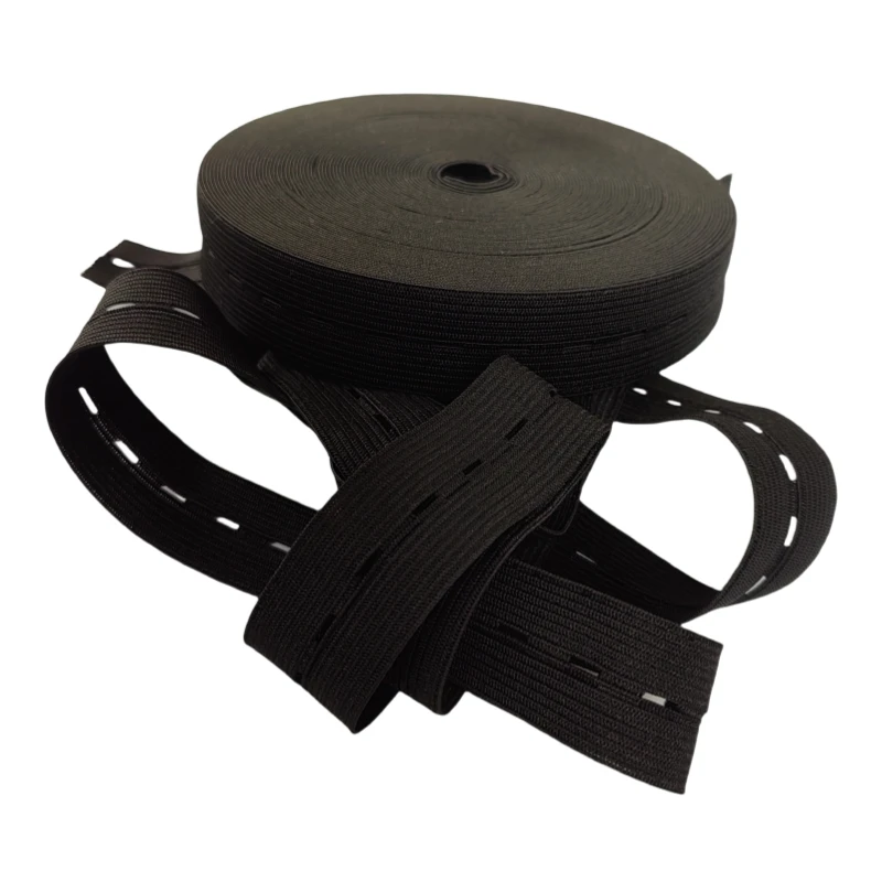 100% Polyester Hole Free sample custom material and size clothing accessory woven PET elastic band with holes For Garments