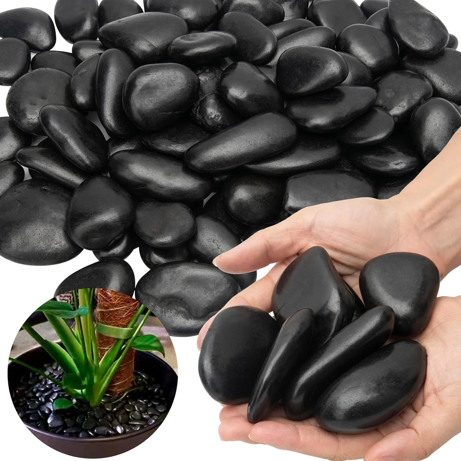 Black landscaping stone,river rock,cobble stone,smooth super shiny garden stone,pebble stone with good price from China factory