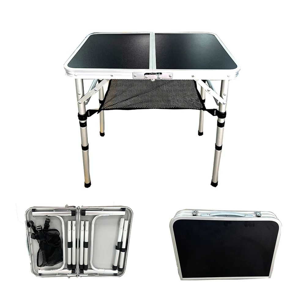 Small portable camping adjustable height folding aluminum table with net