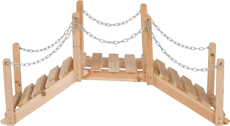 Garden Bridge Wooden Arc Bridge for Outdoors Safety Railings Stained Finished Wood Decorative Backyard Cream Farm