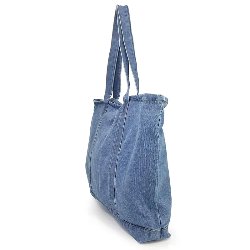 Wholesale Custom Logo Eco Recycled Fashion Denim Fabric Grocery Jean Tote Bags Denim Tote Bag