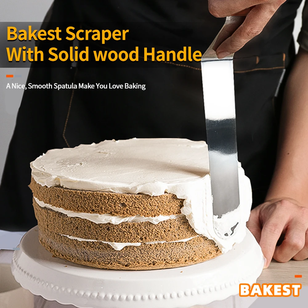 Bakest Wood Handle Straight Spatula Stainless Steel Cake Icing Decorate Spatula Knife for Butter Cream Decoration Tools