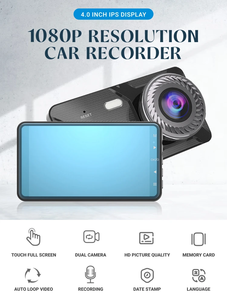 2024 сенсорный экран высокой четкости 1080P Dashcam Высококачественная Поддержка нескольких языков для автомобиля 140 градусов