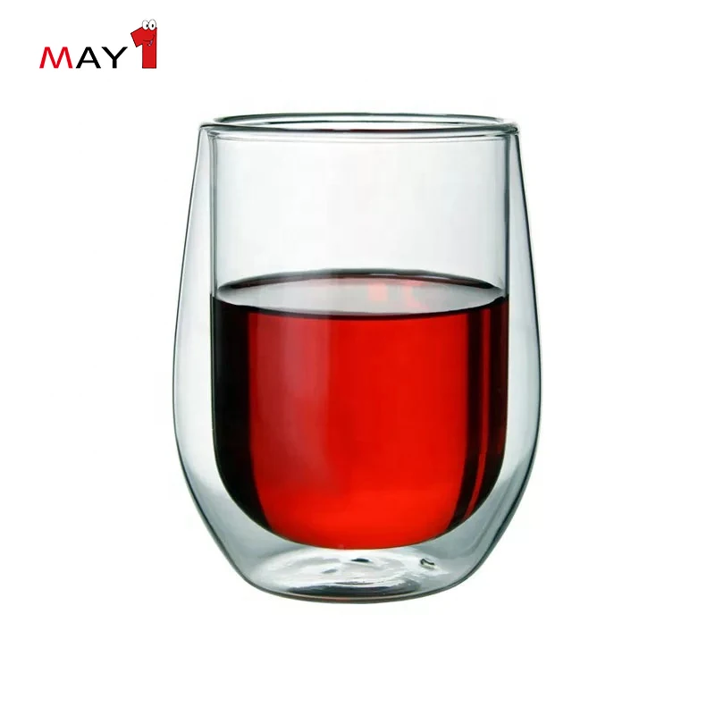 Handmade Lead Free Reusable Double Wall Glass Coffee Juice Beverage Cup