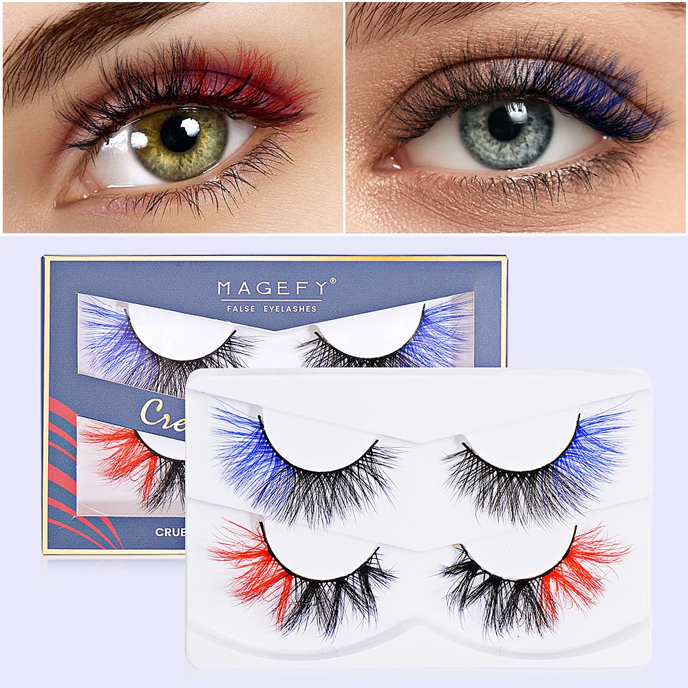 Magefy Eyelash Extensions Two Colors Party Style False Eye Lashes Colorful Handmade Faux Mink 3d Eyelashes