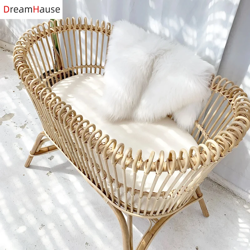 Dreamhause Nordic style full rattan crib newborn unpainted BB bed