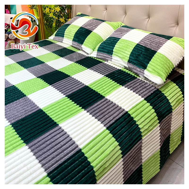 Soft Polar Flannel Fleece Modern Solid Color Design Polyester Striped Throw Blanket Plush Baby Sofa Blanket